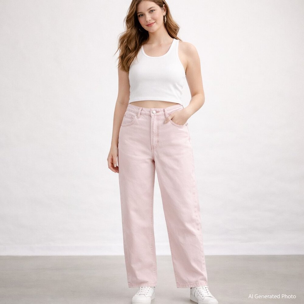 RE/DONE 90s High Rise Loose Jeans 28 Pastel Pale Pink Straight Leg NWT Y2K Girly